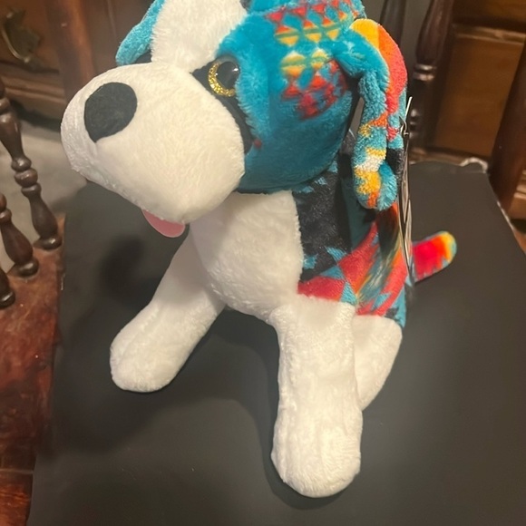 16 inch teal western pattern St Bernard plushy stuffed animal NWT by Nativo - Picture 1 of 6